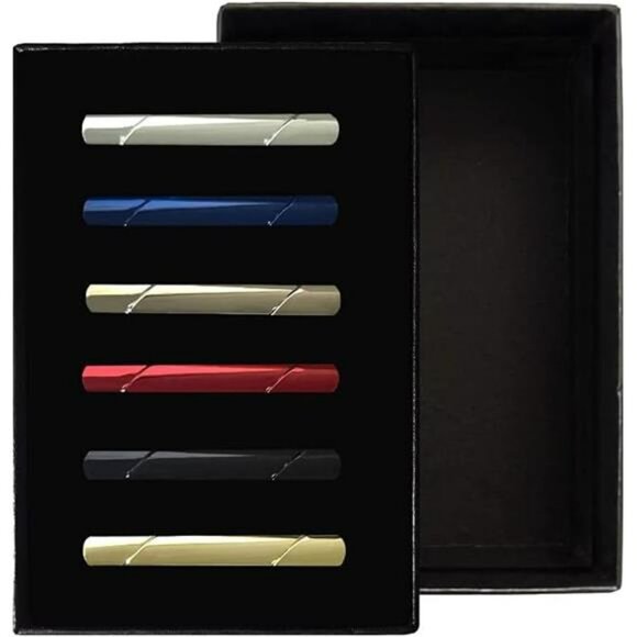 Mens Tie Clip Set 6 Pack Classic Tie Bar Pin for Wedding Business Neckties - Picture 2 of 7